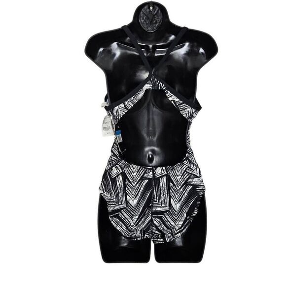 Nike Scatter Brain Black White One Piece Swimsuit NWT Sz 10 - Picture 5 of 10